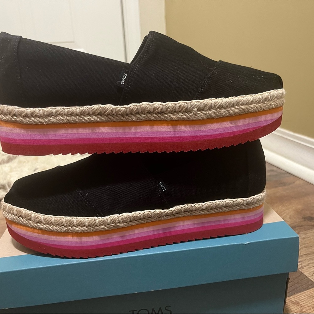 Toms Black and Pink Espadrilles with Vibrant Sole